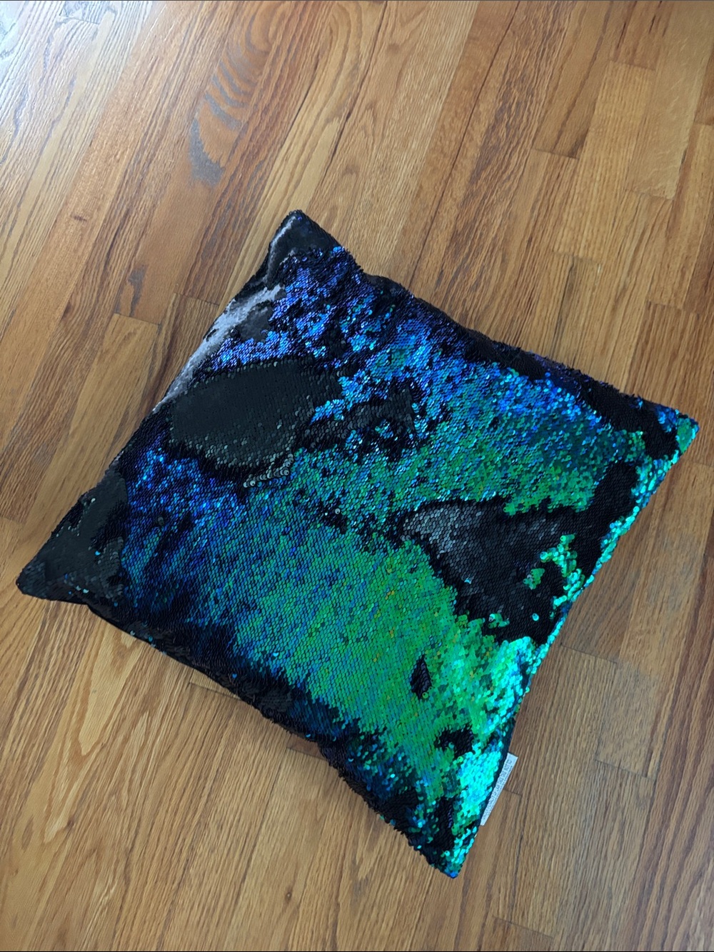 Sequin Decorative Pillow - Black & Green & Blue Reversible Shimmer